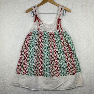 Funky People Babydoll y2k Polka Dot Crochet Trim Sleeveless Cotton Top Small